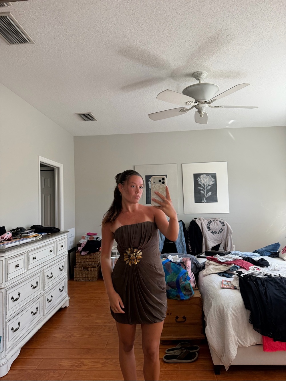 Vintage Forever 21 Strapless Brown Mini Dress with Decorative Waist Accent